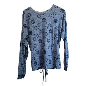 Harry Potter Hogwarts Glasses Lightning Bolt Blue Drawstring‎ Top Medium